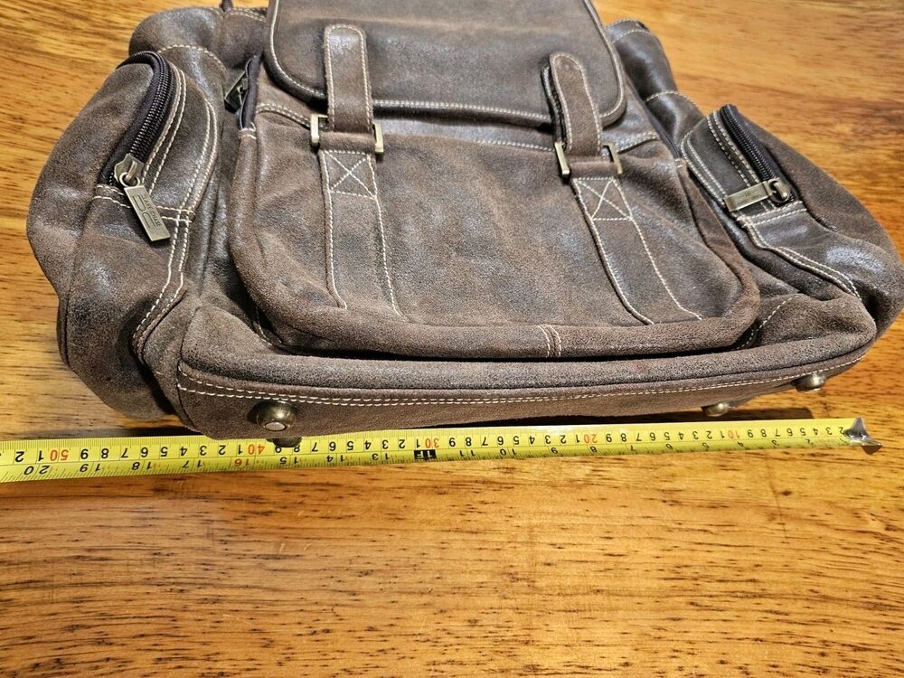 Claire Chase Jumbo Leather Laptop Backpack Brown Fits 17" Computer Bag #329 - Picture 6 of 10